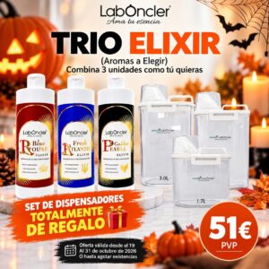 Pack Trío Elixir LabOncler – 3 Fregasuelos Ultra Concentrados + Set de Dispensadores GRATIS Transforma la limpieza de tu hogar en una experiencia sensorial única. El Pack Trío Elixir de LabOncler te permite combinar a tu gusto 3 fragancias ultra concentradas de alta perfumería con un potente efecto ambientador de larga duración.
Por tiempo limitado, te llevas TOTALMENTE GRATIS un set de dispensadores herméticos eco-Jin (incluye tamaños de 3.0L y 1.7L) para organizar tu hogar con estilo. ¡Consigue una limpieza impecable sin huellas y un aroma irresistible por solo 51€!